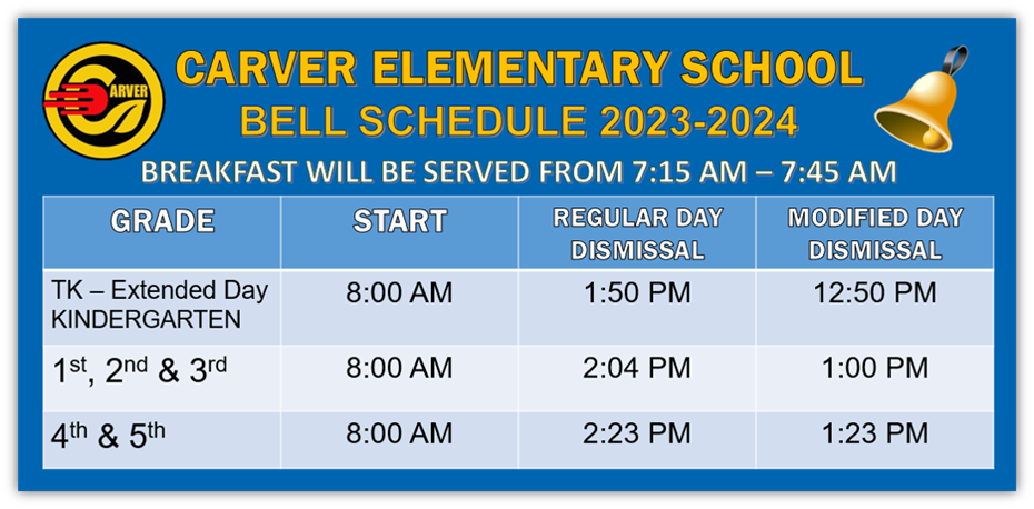 Carver School Bell Schedule 23-24